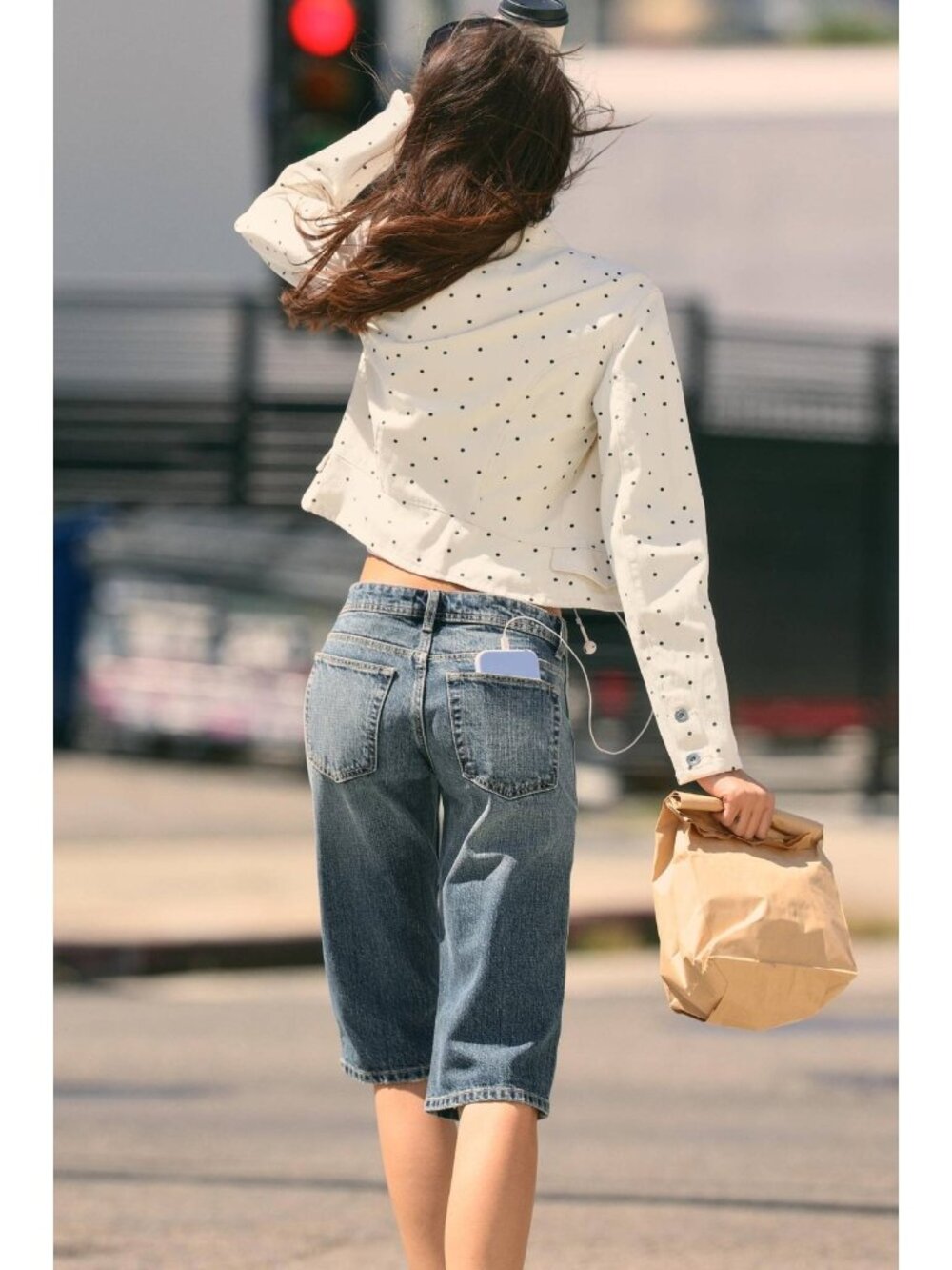 Zara Womens Denim Jacket XS Cream blue Polka Dot Long Sleeve NWT - Picture 3 of 14
